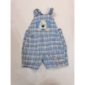 Vintage‎ B.T. Kids Boys Plaid Blue Overalls Puppy Size 18 Months